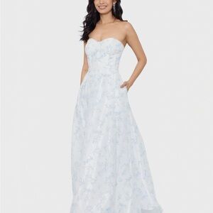 Blondie Nites Strapless Blue/ light turquoise  Floral Dress prom- ball gown 269$